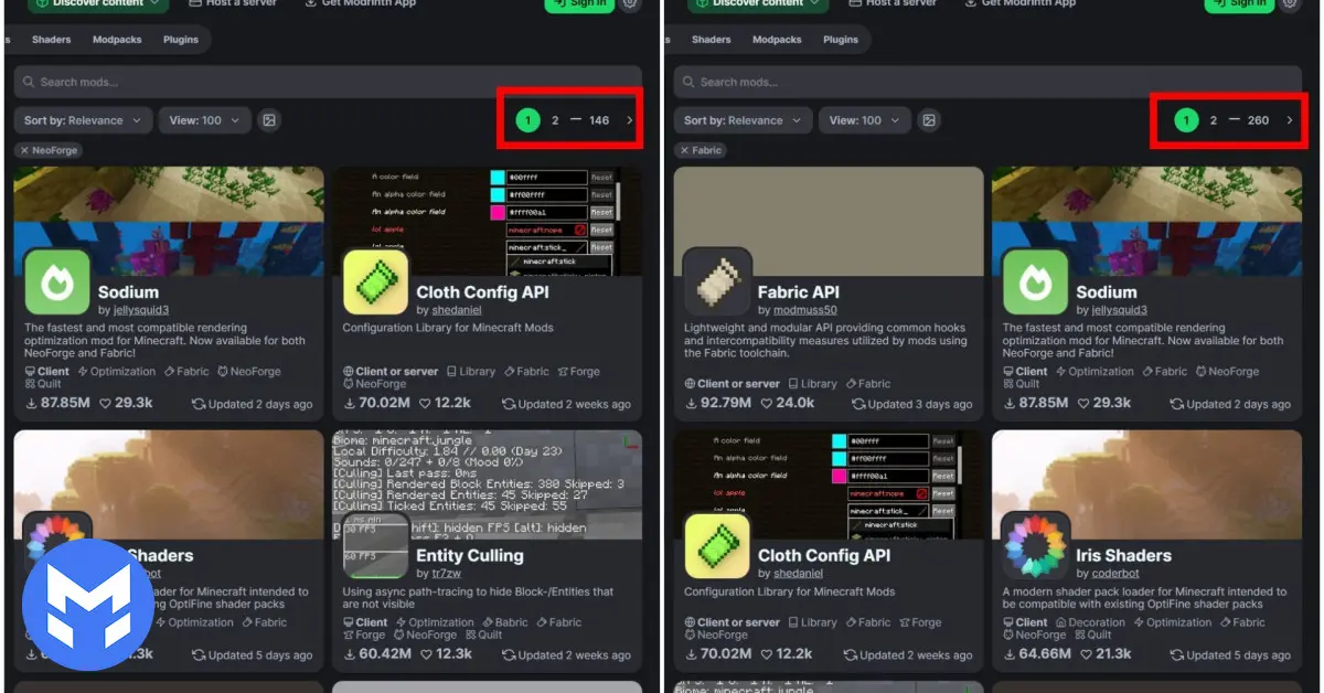 تعداد مادهای فابریک از نئوفورج بیشتر است
