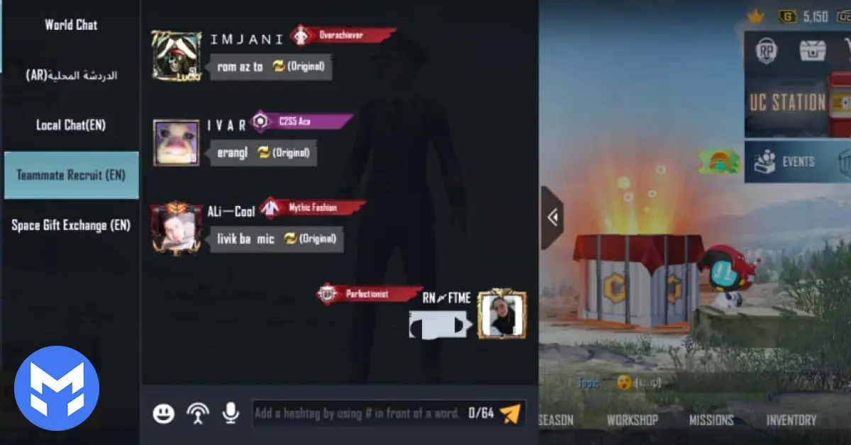 عکسه صفحه چت بازی پابجی(PUBG)